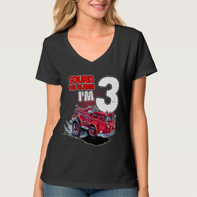 Camiseta Kids Fire Truck Eu tenho 3 anos Bombeiro 3º Bi (Frente)