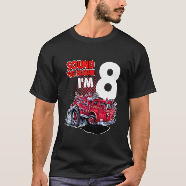 Camiseta Kids Fire Truck Eu tenho 8 anos Bombeiro 8º Bi (Frente)
