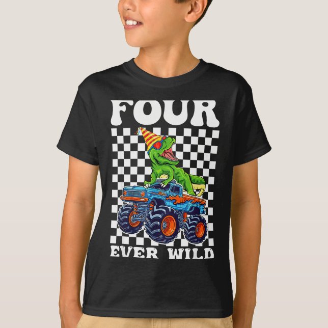 Camiseta Kids Four Ever Wild Dinosaur Monster Truck 4th Bir (Frente)