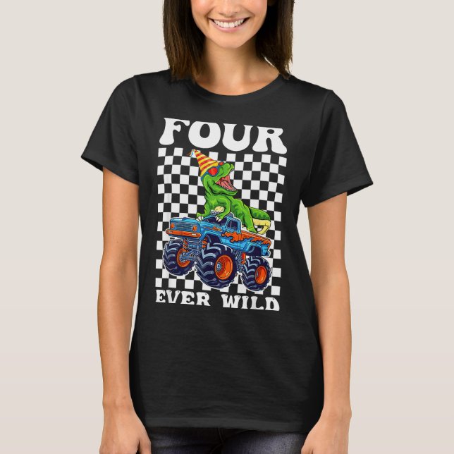 Camiseta Kids Four Ever Wild Dinosaur Monster Truck 4th Bir (Frente)