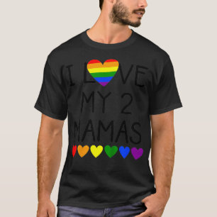 Camiseta Kids Funny Cute Rainbow Heart I Love My 2 Moms I L