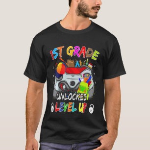 Camiseta Kids Gamer First Grade Unlocked Level Up Happy Bac