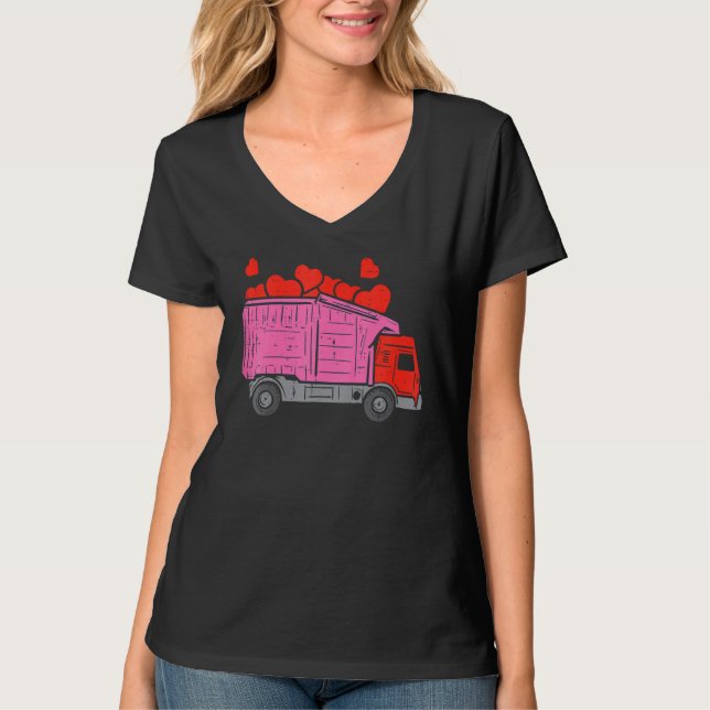 Camiseta Kids Garbage Truck Hearts Toddler Boys Valentines  (Frente)