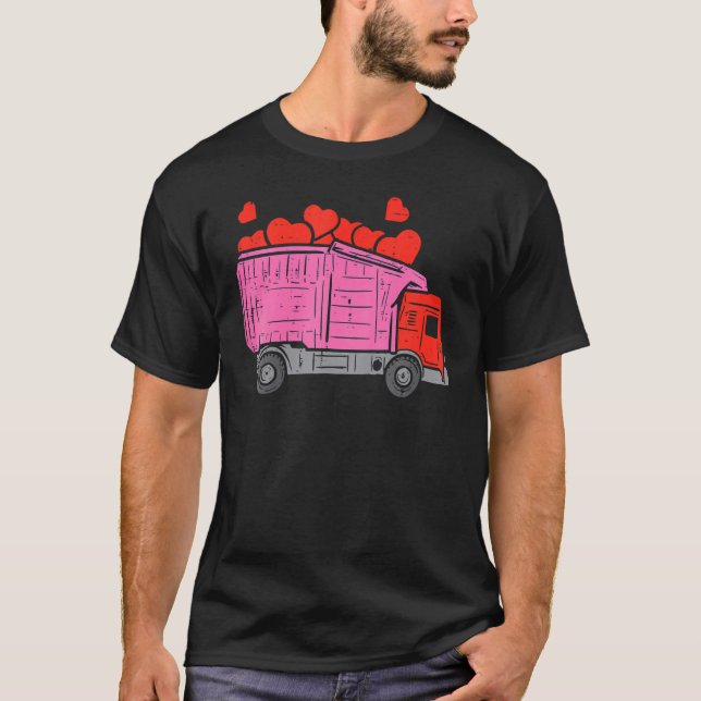 Camiseta Kids Garbage Truck Hearts Toddler Boys Valentines  (Frente)