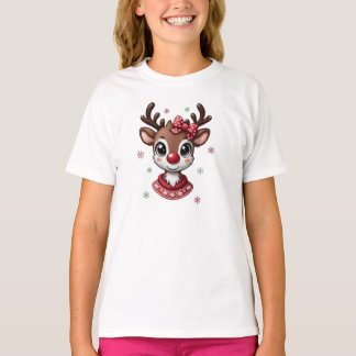 Camiseta Kids Girl Cute Reindeer PersonalizedT-Shirt