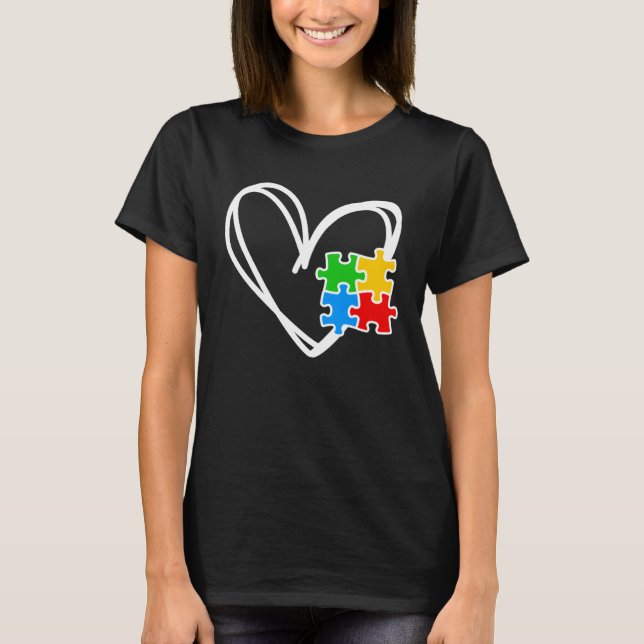 Camiseta Kids Girls Heart Autism Awareness Puzzle AutismTod (Frente)