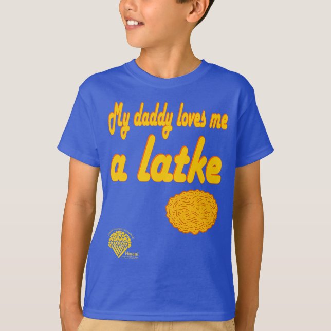 Camiseta Kids' Hanukkah Shirt - "My daddy loves me a latke" (Frente)