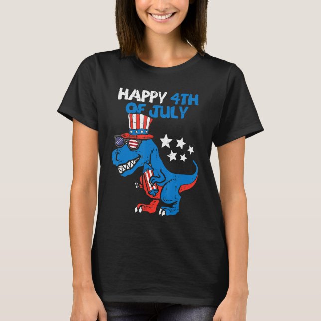 Camiseta Kids Happy 4th Of July Rex Dino Dinosaur Baby Todd (Frente)