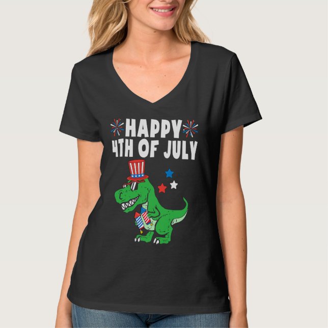 Camiseta Kids Happy 4th Of July Trex For Toddler Boys Dinos (Frente)