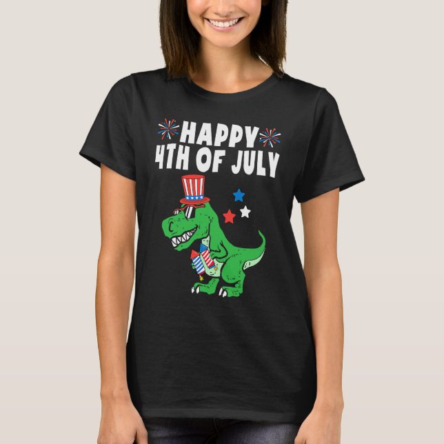 Camiseta Kids Happy 4th Of July Trex For Toddler Boys Dinos (Frente)
