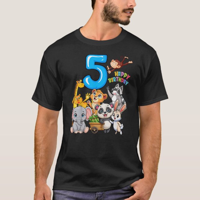 Camiseta Kids Happy Birthday 5 Zoo Animal 5 Years Old 5th B (Frente)