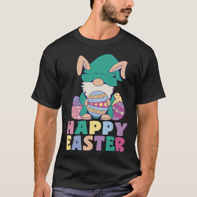 Camiseta Kids Happy Easter Cute Trex Bunny Ear Easter Eggs  (Frente)