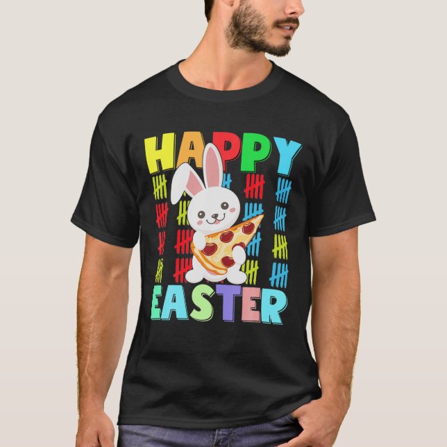 Camiseta Kids Happy Easter Rabbit Pizza With Bunny Ears Fun (Frente)