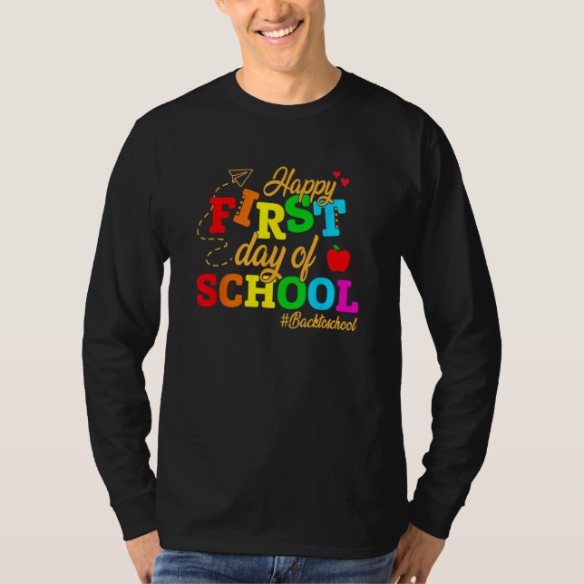 Camiseta Kids Happy First Day Of School Back To School Stud (Frente)