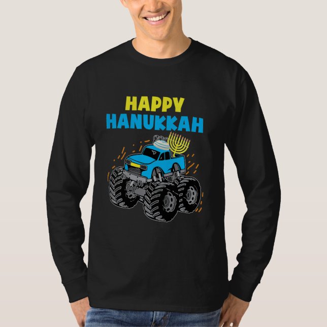 Camiseta Kids Happy Hanukkah Monster Truck Jew Kids Toddler (Frente)