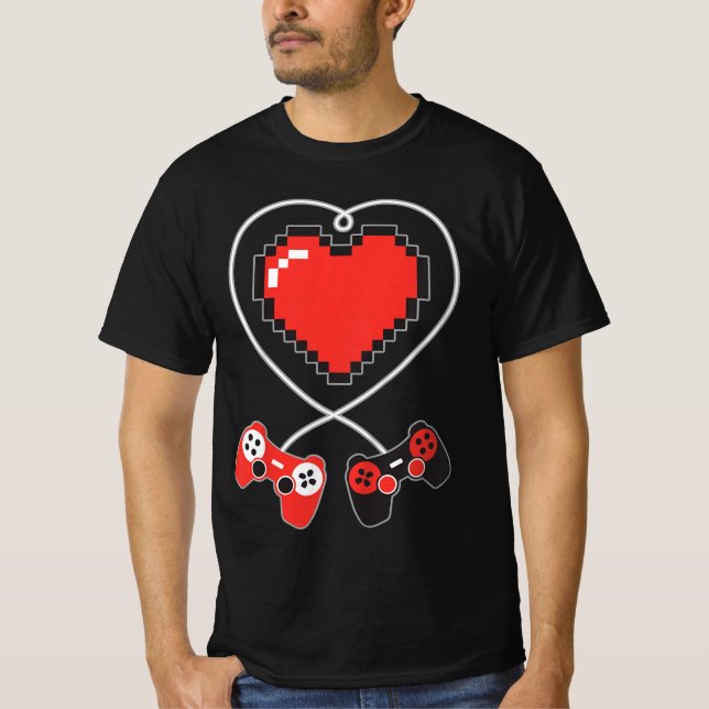 Camiseta Kids Heart Pixel Art Video Game Controller Valenti (Frente)