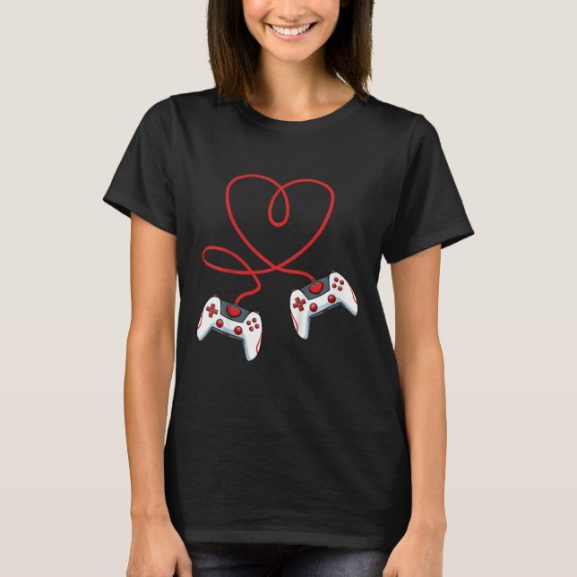 Camiseta Kids Heart Video Game Controller Dia de os namorad (Frente)