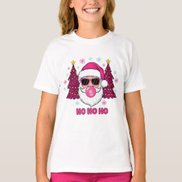Camiseta Kids HO HO HO Pink Christmas Santa T-Shirt
