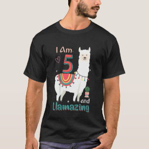 Camiseta Kids I Am 5 Years Old And Llamazing Llama 5th Birt