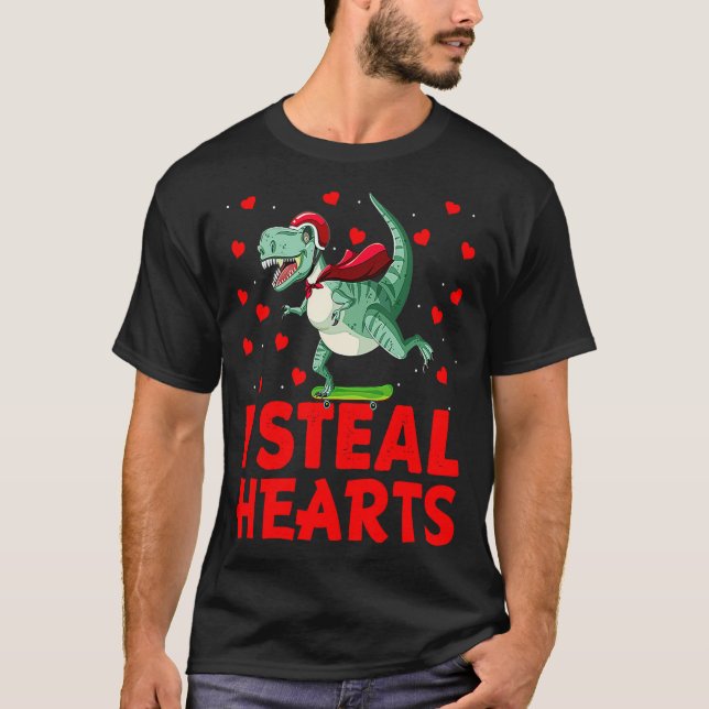 Camiseta Kids I Steal Hearts Dinosaur Valentines Day For Ba (Frente)