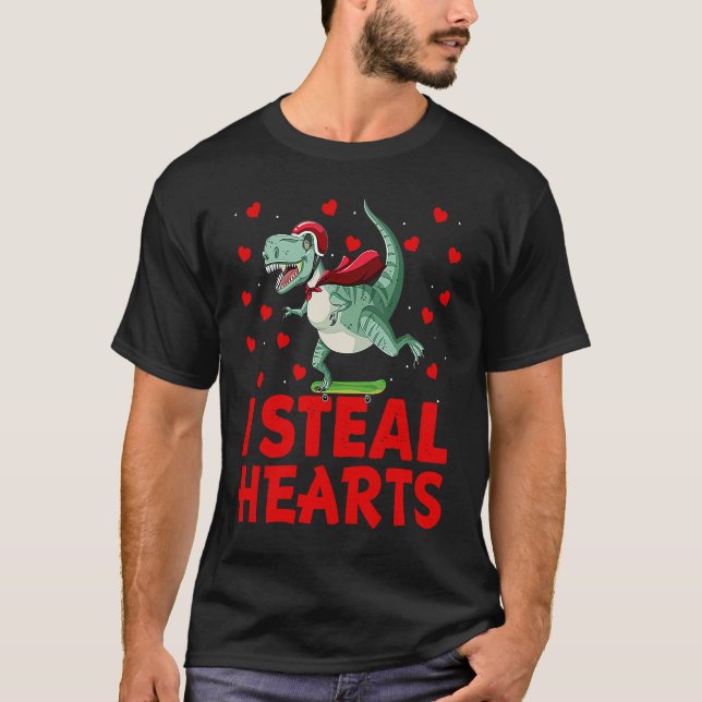 Camiseta Kids I Steal Hearts Dinosaur Valentines Day For Ba (Frente)