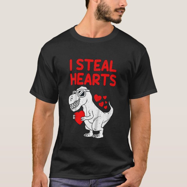 Camiseta Kids I Steal Hearts T Rex Dino Valentines Day Todd (Frente)