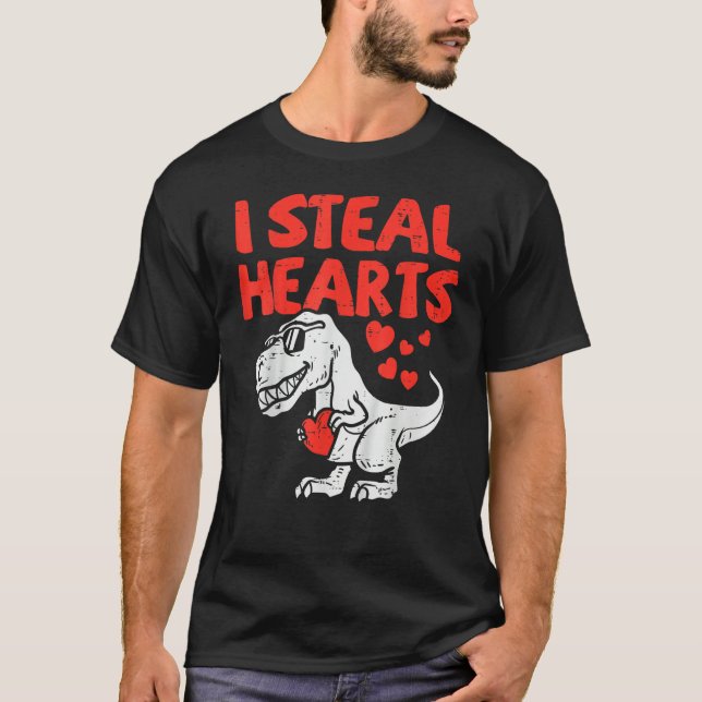 Camiseta Kids I Steal Hearts Trex Dino Baby Boy Valentines  (Frente)