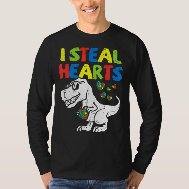 Camiseta Kids I Steal Hearts Trex Dinosaur Toddler Autism A (Frente)