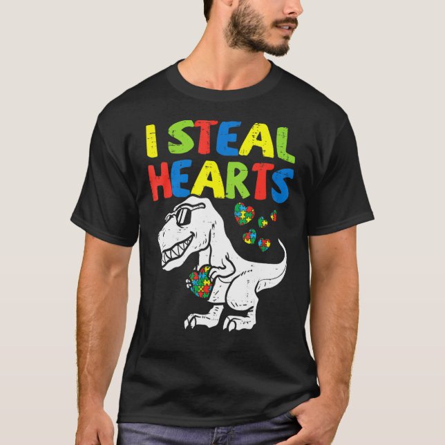 Camiseta Kids I Steal Hearts Trex Dinosaur Toddler Autism A (Frente)