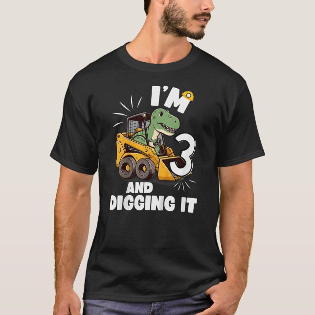Camiseta Kids I'm 3 And Digging It 3rd Birthday Dinosaur Co (Frente)
