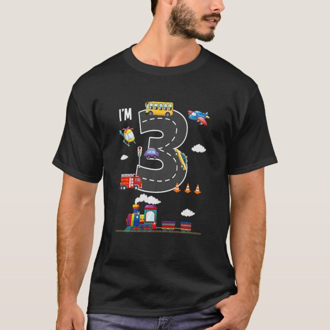 Camiseta Kids I'm 3 Birthday Boy 3rd Bday Train Car Fire Tr (Frente)