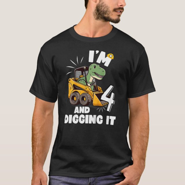 Camiseta Kids I'm 4 And Digging It 4th Birthday Dinosaur Co (Frente)