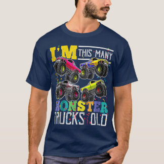 Camiseta Kids I'm This Many Monster Trucks Old 4th Birthday