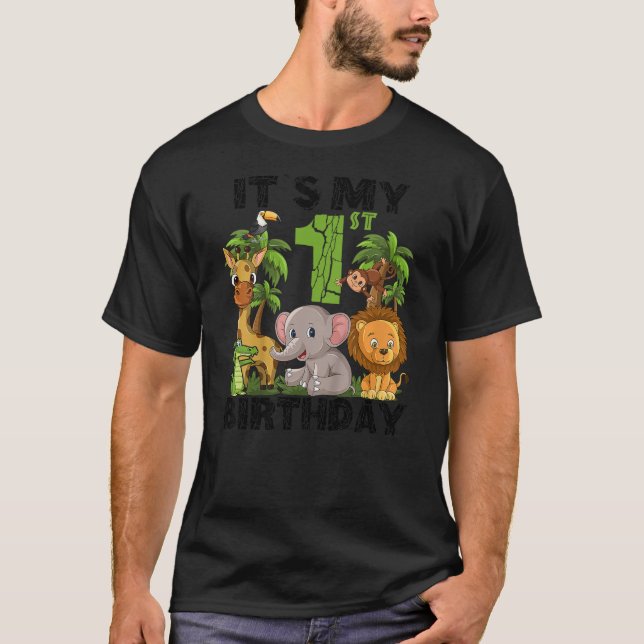 Camiseta Kids It's My 1st Birthday Zoo Safari Jungle Animal (Frente)