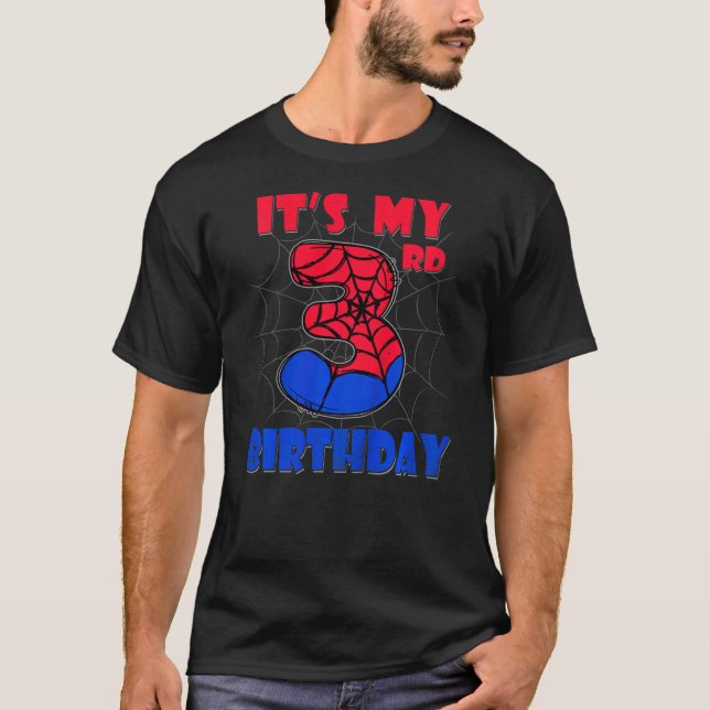 Camiseta Kids It's My 3rd Birthday Spider Theme Party 3 Yea (Frente)