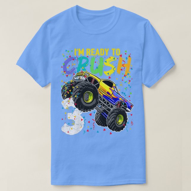 Camiseta Kids Ix27m Ready to Crush 3 Monster Truck 3rd Birt (Frente do Design)