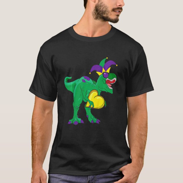 Camiseta Kids Jester Dinosaur Mardi Gras Rex Carnival Masqu (Frente)