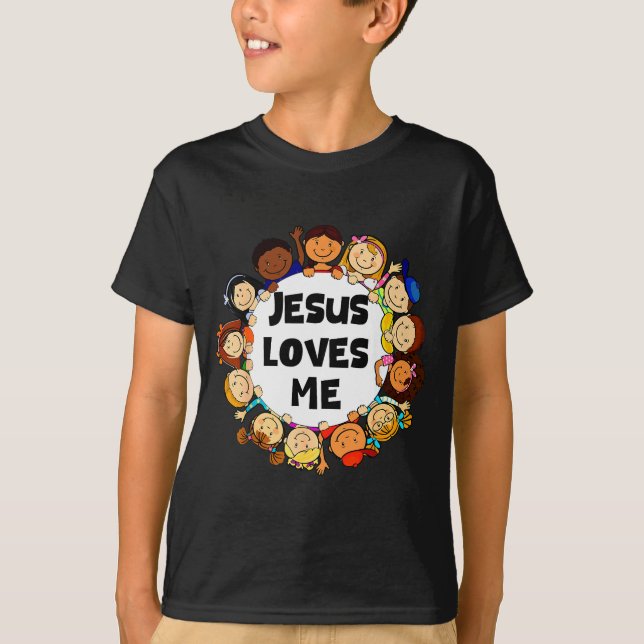 Camiseta Kids Jesus Loves Me Cute Christian Faith Girl Boy  (Frente)