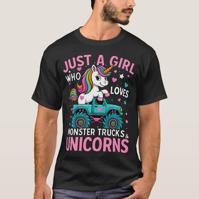 Camiseta Kids Just A Girl Who Loves Monster Trucks And Unic (Frente)