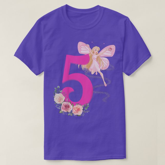 Camiseta Kids Kids Fairy Birthday Party 5 years Theme Roses (Frente do Design)