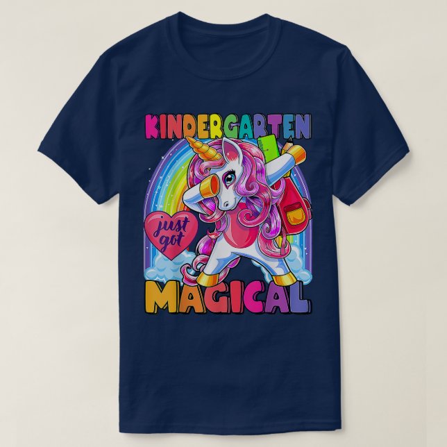 Camiseta Kids Kindergarten Magical Dabbing Unicorn Back To  (Frente do Design)