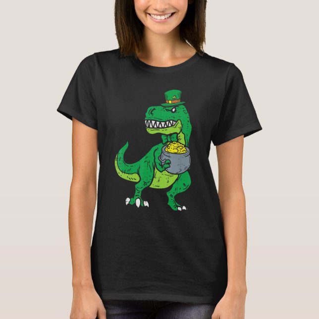 Camiseta Kids Leprechaun Irish T-Rex Dinosaur St Patrick Da (Frente)