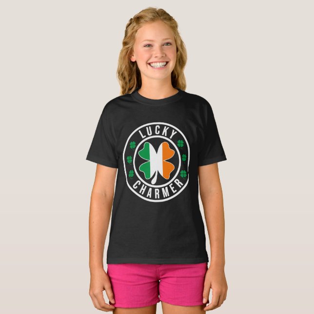 Camiseta Kids Lucky Charmer Irish Flag Shamrock (Frente Completa)