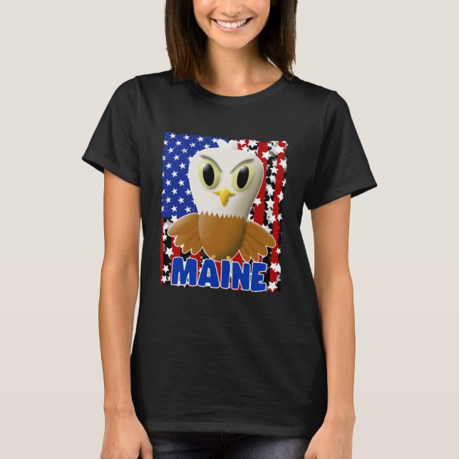 Camiseta Kids Maine Bald Eagle  Proud American Flag Boys Gi (Frente)