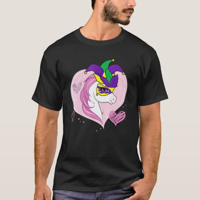 Camiseta Kids Mardi Gras Unicorn Cute Jester Masque (Frente)
