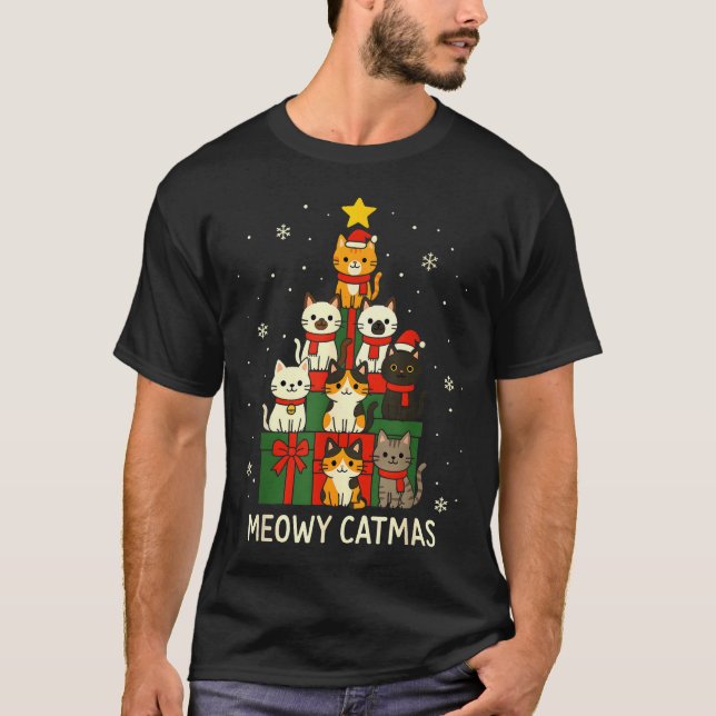 Camiseta Kids Men Women Meowy Catmas Funny Christmas Cats C (Frente)
