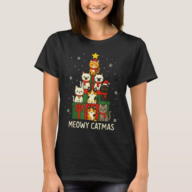 Camiseta Kids Men Women Meowy Catmas Funny Christmas Cats C (Frente)