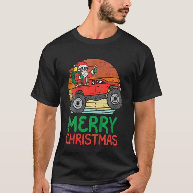 Camiseta Kids Merry Christmas Santa Monster Truck Xmas PJ T (Frente)