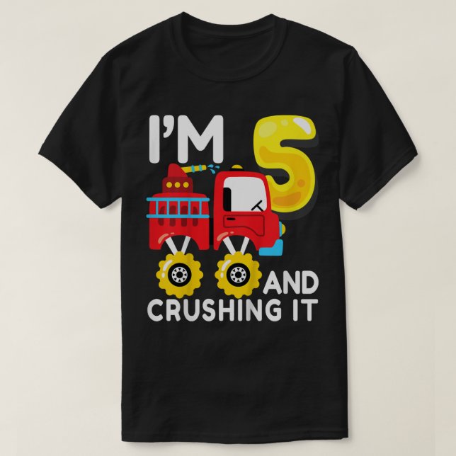 Camiseta Kids Monster Fire Truck 5th Birthday Five I'm 5 an (Frente do Design)