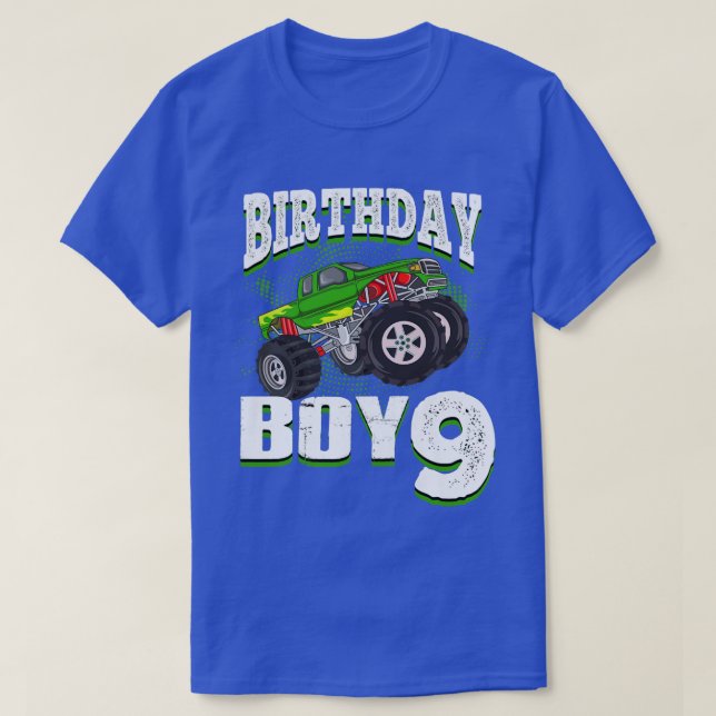 Camiseta Kids Monster Truck Birthday Boy Is 9 Kids 9th Birt (Frente do Design)